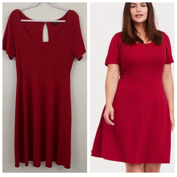 Torrid Plus Size Red Mini Skater Sweater Dress Size 2X - Picture 1 of 6
